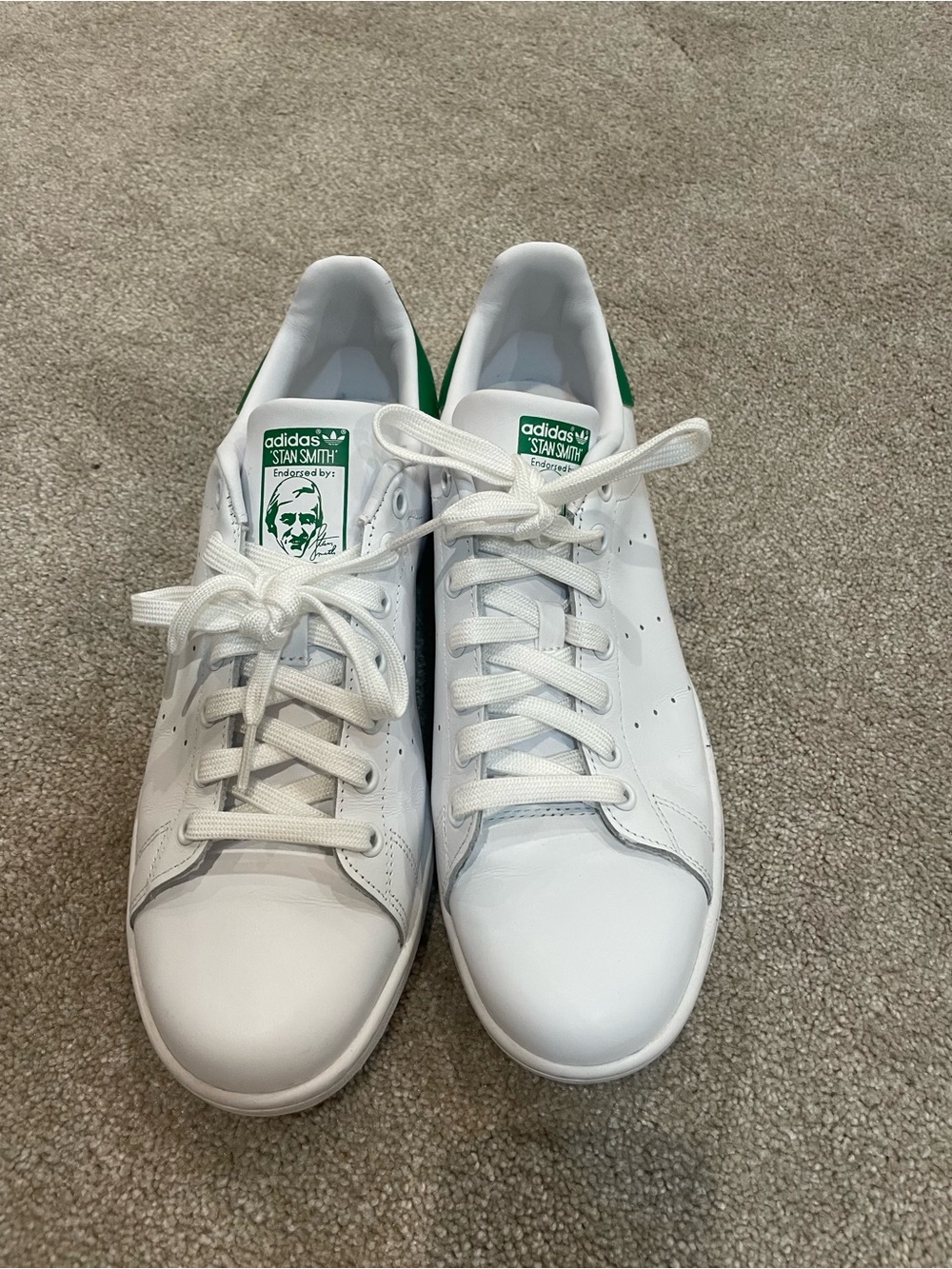 adidas White Leather Stan Smith Sneakers with Green Heel Tab - Men's